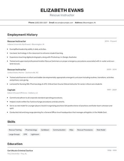 Rescue Instructor Resume