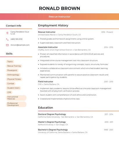 Rescue Instructor Resume