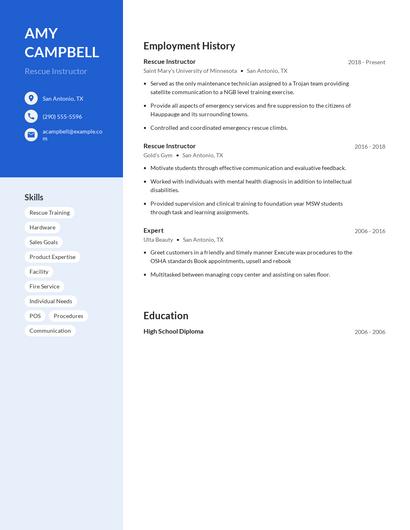 Rescue Instructor Resume