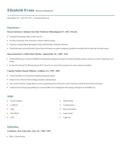 Rescue Instructor Resume
