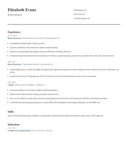 Rescue Instructor Resume