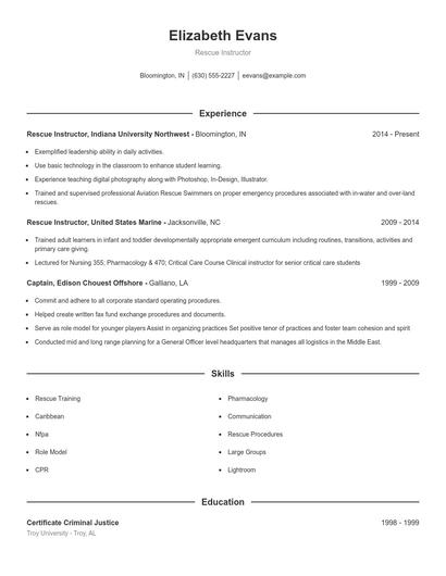 Rescue Instructor Resume