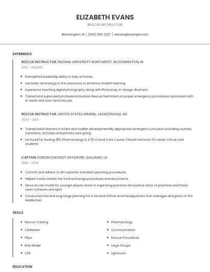 Rescue Instructor Resume