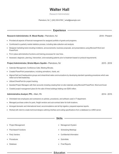 Research Administrator Resume