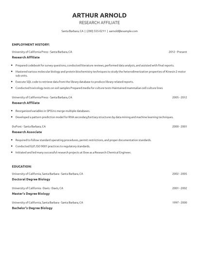 Research Affiliate Resume