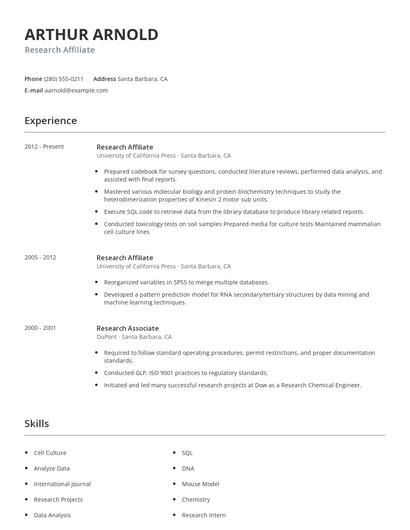 Research Affiliate Resume
