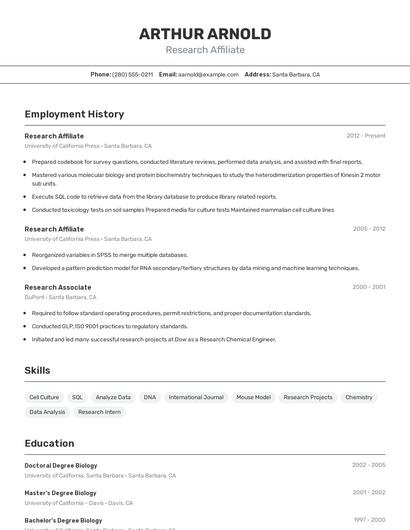 Research Affiliate Resume