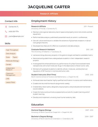 Research Affiliate Resume