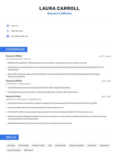 Research Affiliate Resume