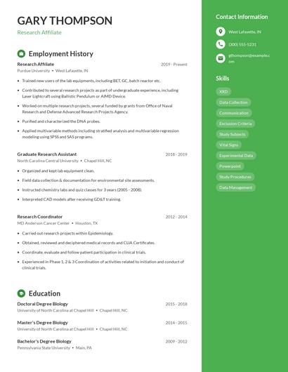 Research Affiliate Resume