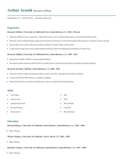 Research Affiliate Resume