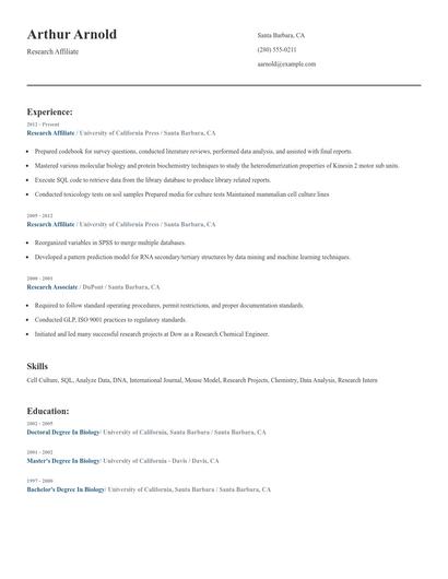 Research Affiliate Resume