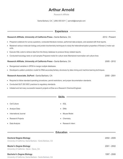 Research Affiliate Resume