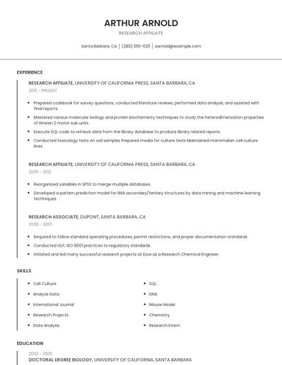 Research Affiliate Resume