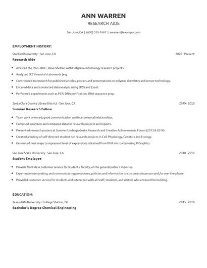 Research Aide Resume