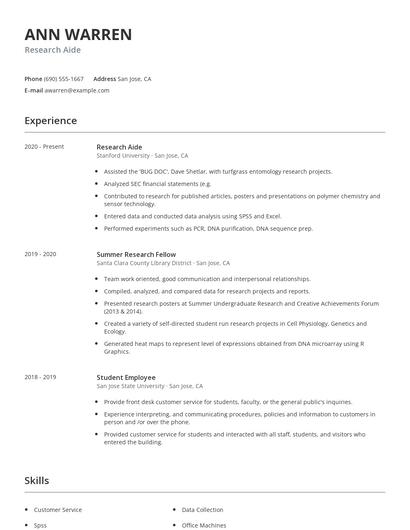 Research Aide Resume