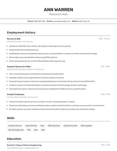 Research Aide Resume