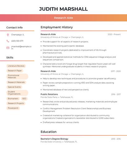 Research Aide Resume