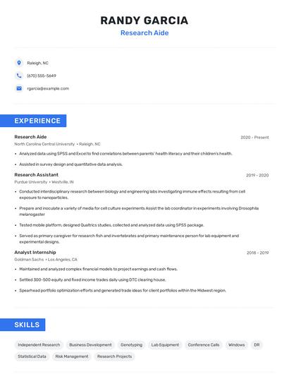 Research Aide Resume