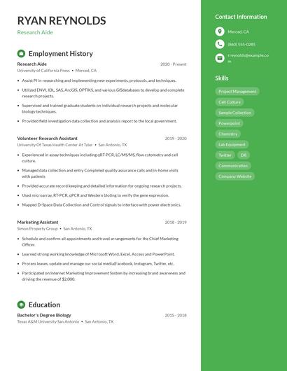 Research Aide Resume