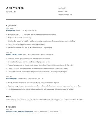 Research Aide Resume