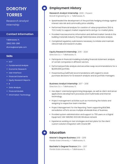 Research Analyst Internship Resume