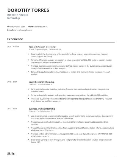 Research Analyst Internship Resume