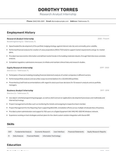 Research Analyst Internship Resume