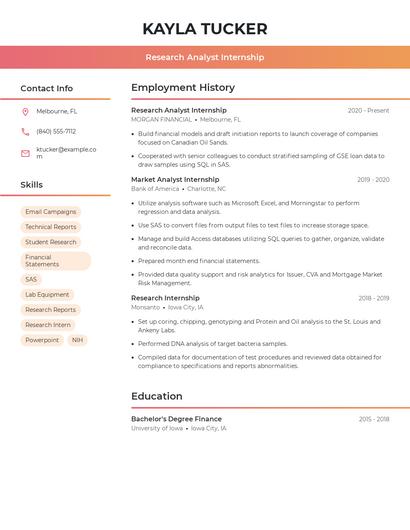 Research Analyst Internship Resume