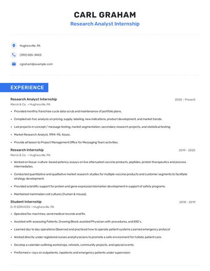 Research Analyst Internship Resume