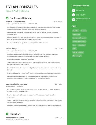 Research Analyst Internship Resume