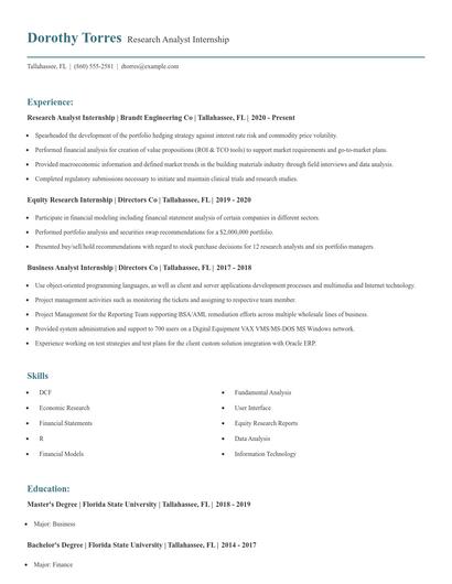 Research Analyst Internship Resume