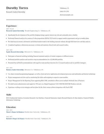 Research Analyst Internship Resume