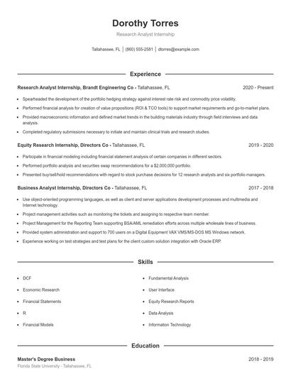 Research Analyst Internship Resume