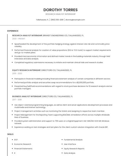 Research Analyst Internship Resume
