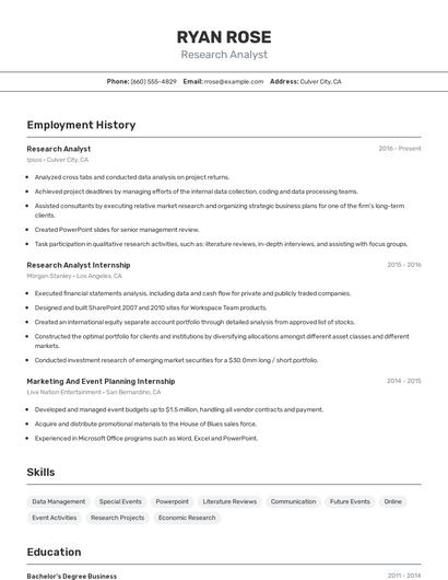 Research Analyst Resume