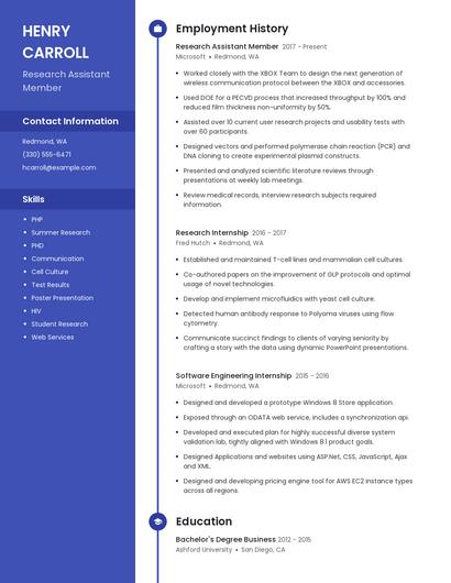 Research Assistant Member Resume