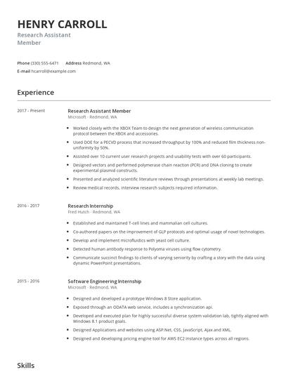 Research Assistant Member Resume