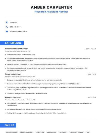 Research Assistant Member Resume
