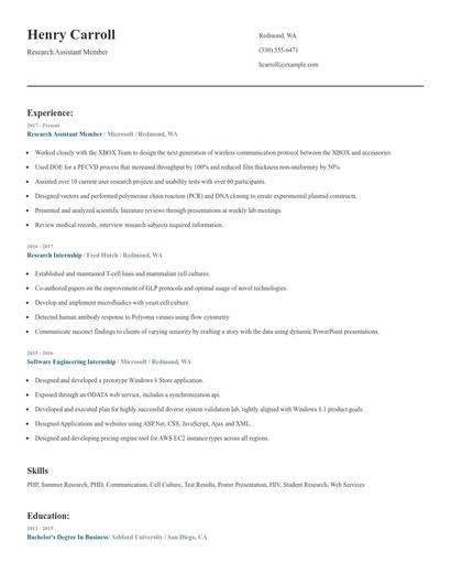 Research Assistant Member Resume