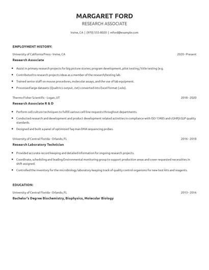 Research Associate Resume