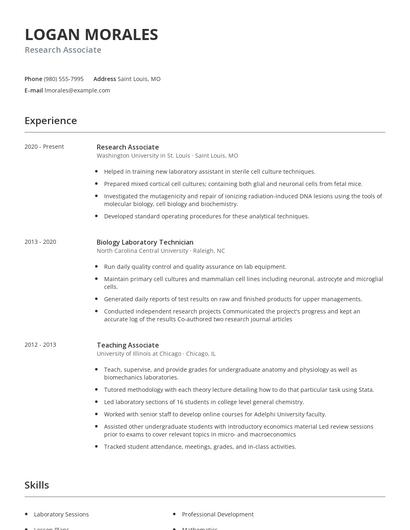 Research Associate Resume
