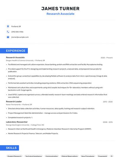 Research Associate Resume