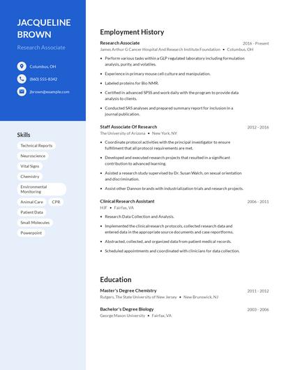 Research Associate Resume