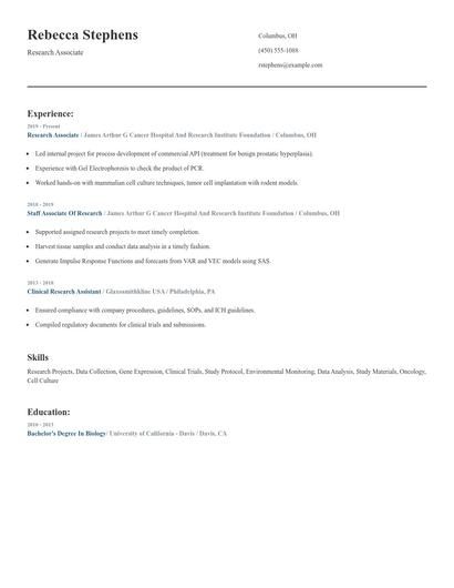 Research Associate Resume
