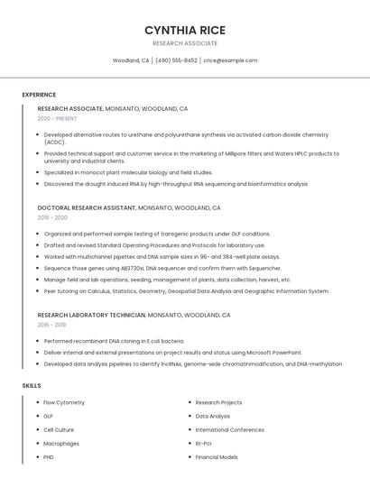 Research Associate Resume