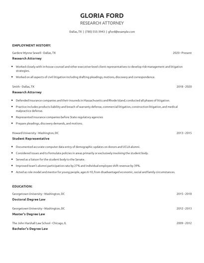 Research Attorney Resume