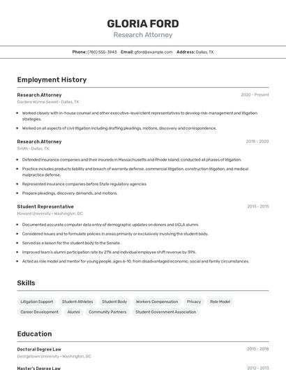 Research Attorney Resume