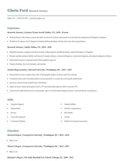 Research Attorney Resume