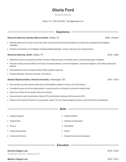 Research Attorney Resume